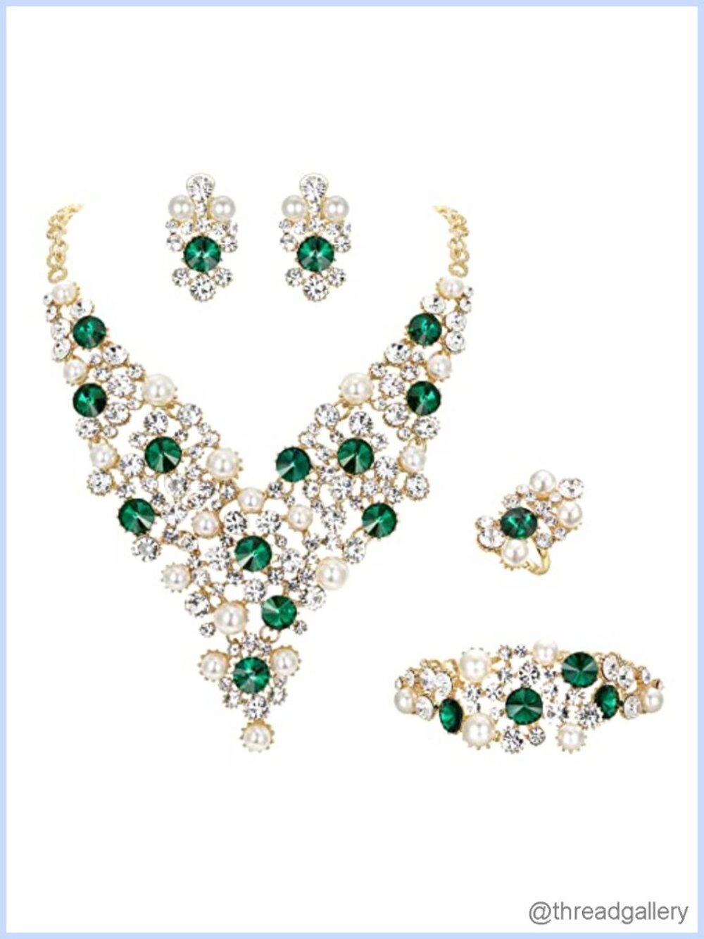 Wedding Bridal Simulated Pearl Crystal Rhinestone Statement Jewelry Set